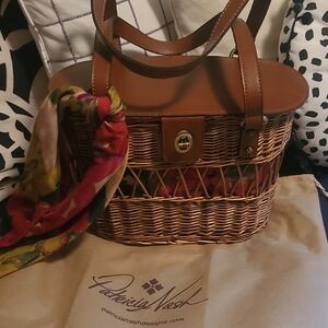 Patricia Nash Brown Leather Shoulder Bag with Gold Hardware & Scarf